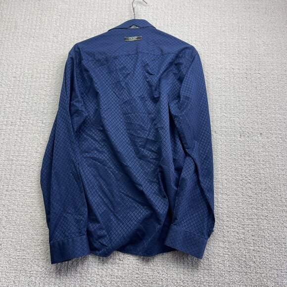 Au Noir Shirt Men Sz 4 Button Up Blue Geometric Holographic AOP Boho Preppy - Picture 11 of 13